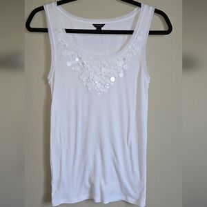Ann Taylor White Sequin Embellished Tank Top